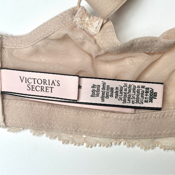 Victoria’s Secret Body By Victoria Unlined Demi Bra Floral Lace Beige 38DDD - Picture 6 of 8